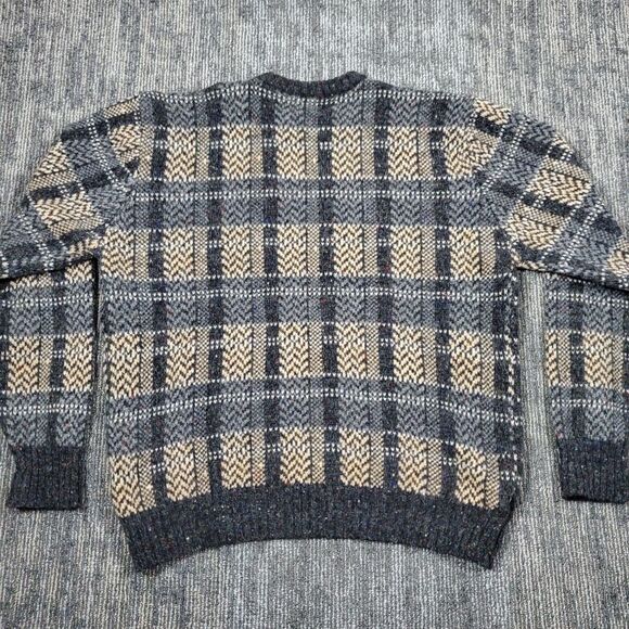 VTG 70s McGregor Geometric Plaid, Grandpa, Preppy, Wool Sweater *XL* Knit - Picture 2 of 10